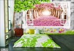 Giấy dán tường 3D phòng ngủ với hoa lá