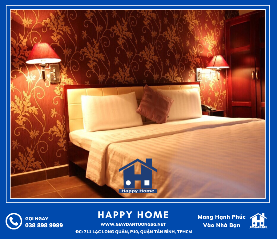 Khách sạn tại Quận 1 lựa chọn Happy Home thi công giấy dán tường phòng ngủ 