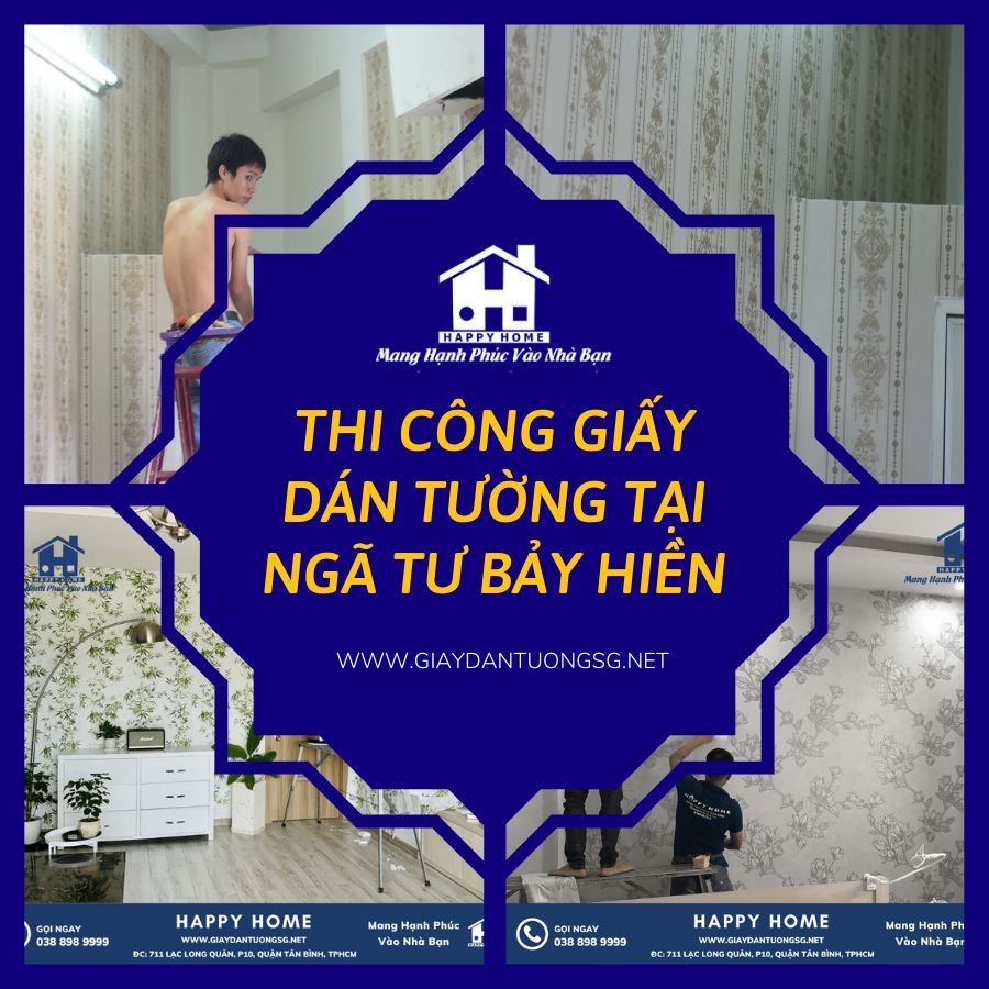 Thi công giấy dán tường ở ngã tư bảy hiền