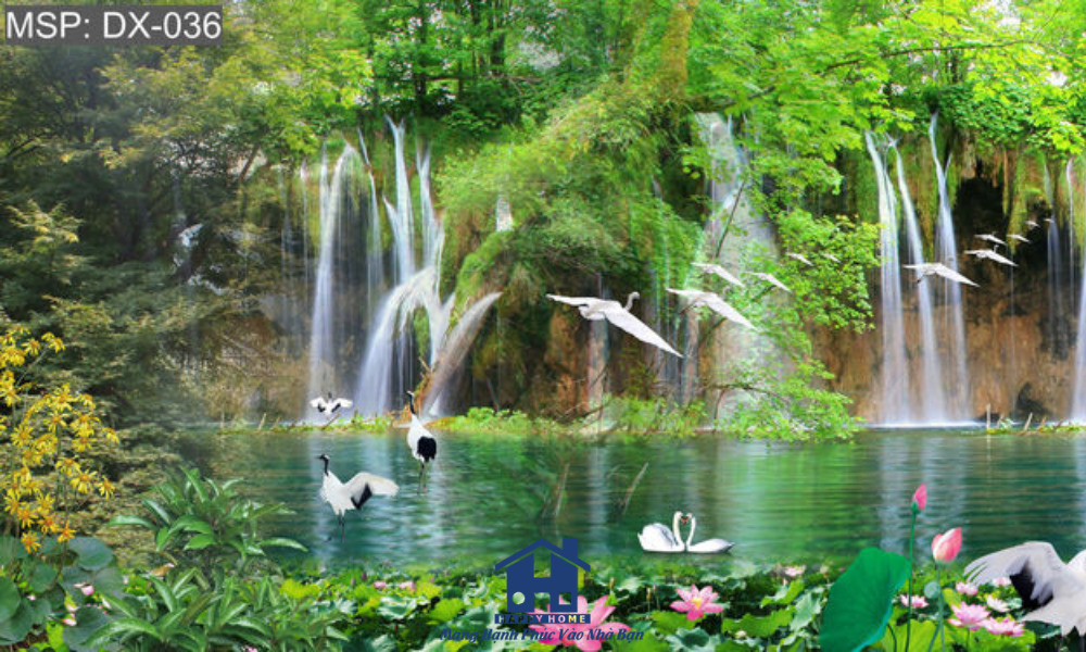 Mẫu tranh dán tường đẹp phong cảnh thác nước thiên nhiên đẹp