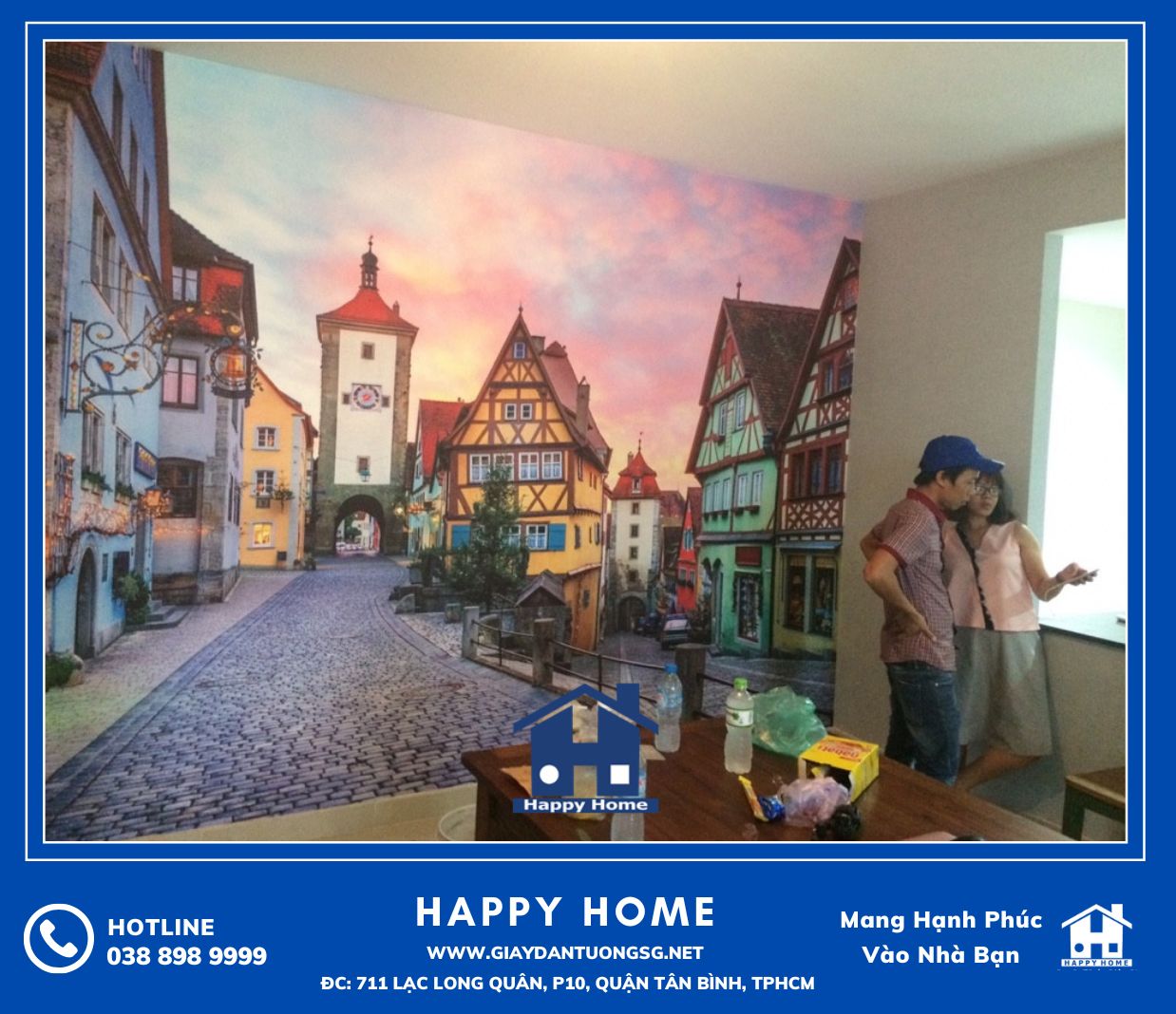 Happy Home kết hợp thi công giấy dán tường và tranh dán tường 3D cho khách hàng tại chung cư