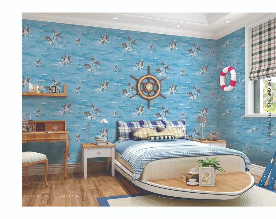 Sử dụng giấy dán tường màu xanh biển để trang trí phòng ngủ cho bé