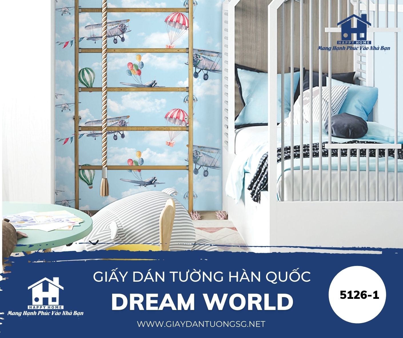 Giấy dán tường phòng trẻ em dream world 5126-1