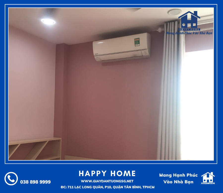 Hình ảnh sau khi Happy Home thi công giấy dán tường màu hồng tại căn hộ của khách hàng