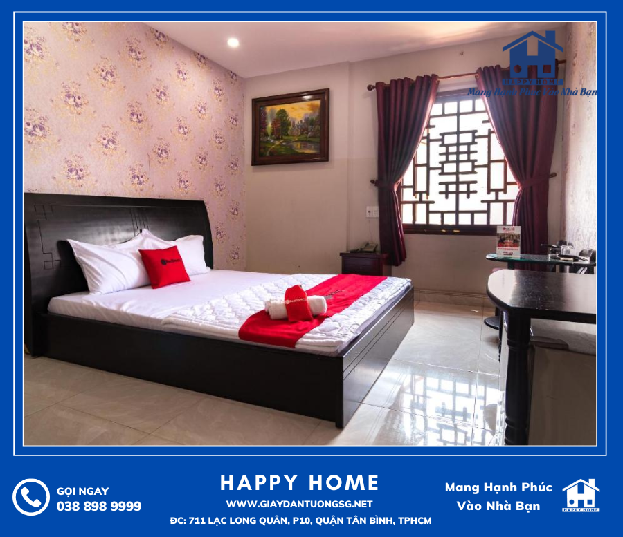 Hô biến không gian phòng khách sạn đẹp với giấy dán tường tại Happy Home