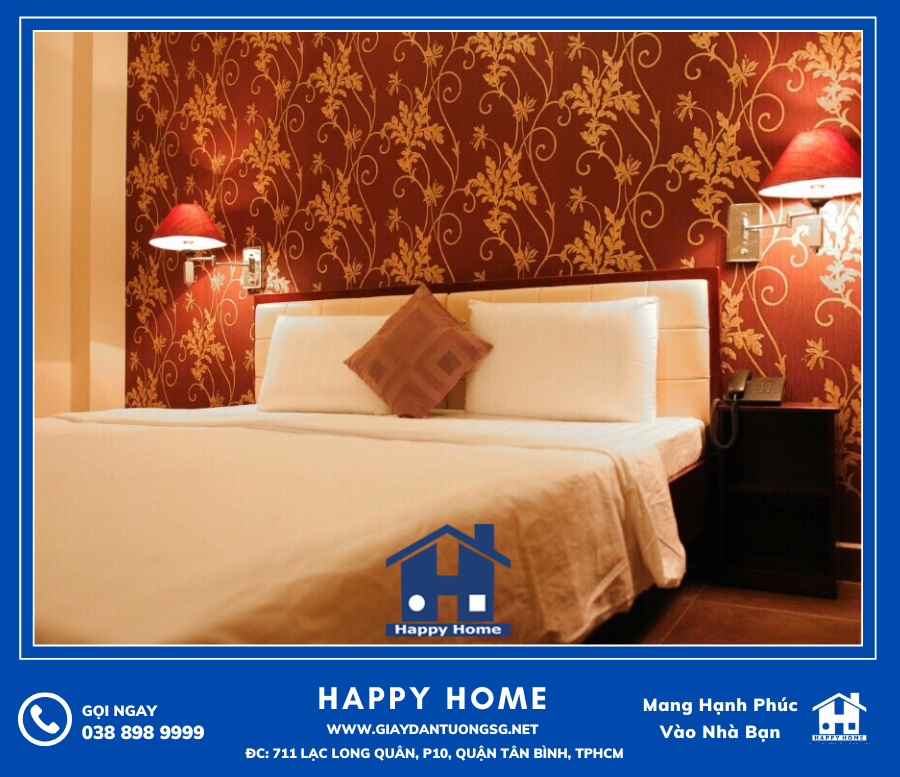Trải nghiệm phòng khách sạn SASA với mảng tường trang trí giấy dán tường tại Happy Home