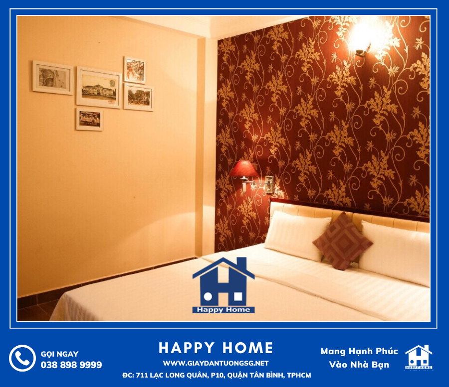 Hình ảnh thực tế giấy dán tường trang trí không gian phòng ngủ khách sạn SASA