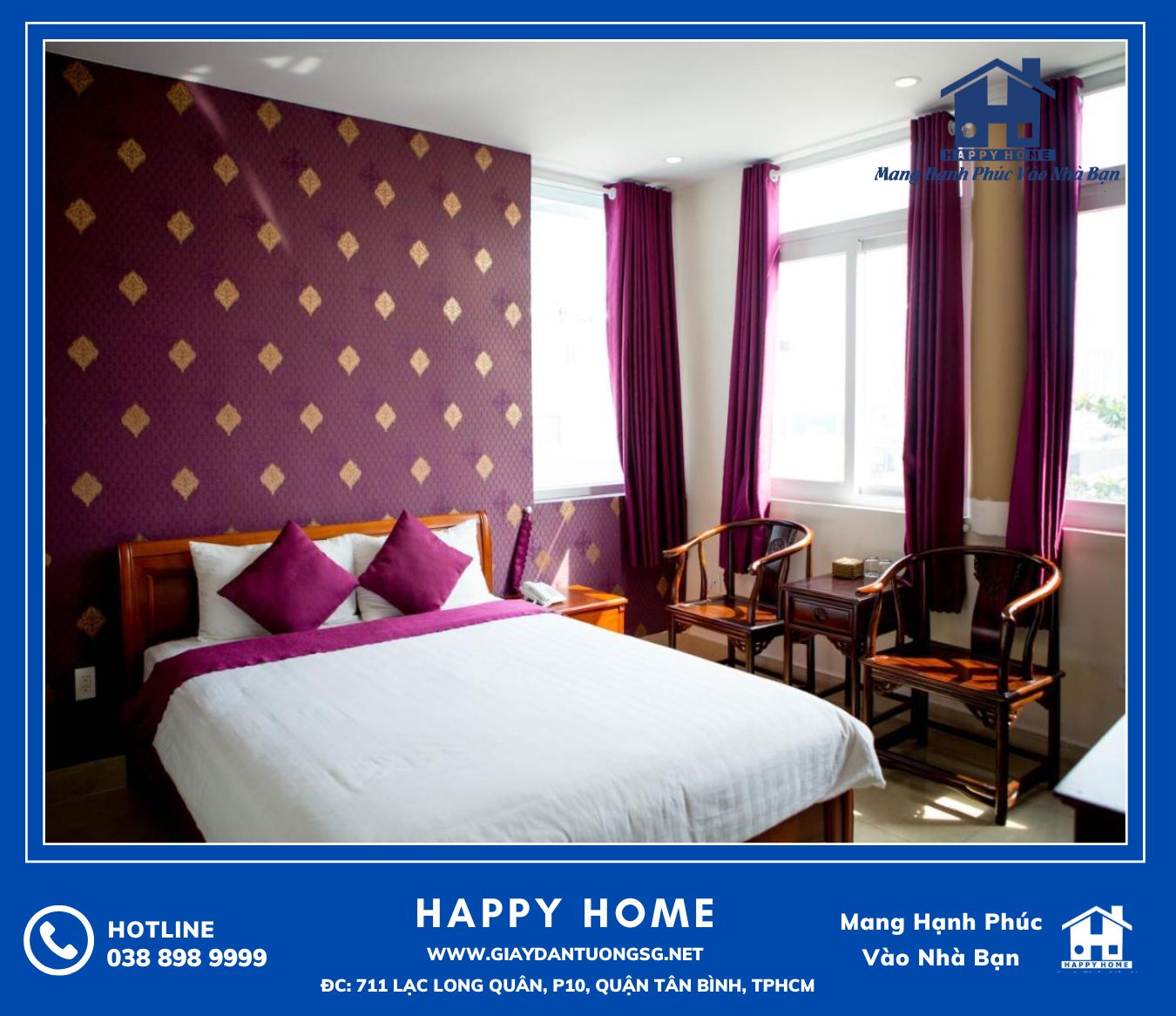 Mỗi không gian phòng ngủ được trang trí bởi một màu sắc giấy dán tường khác nhau mang đến nhiều trải nghiệm khác nhau cho khách hàng