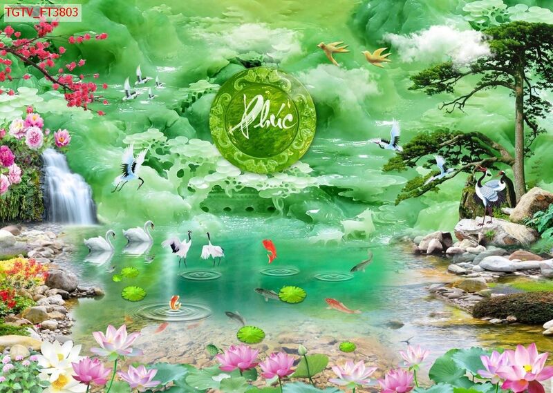 Tranh dán tường phong cảnh giả ngọc 3D 02