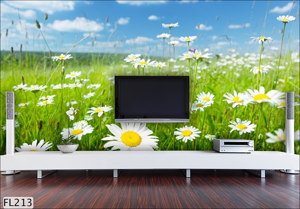 Giấy dán tường màu xanh lá trang trí phòng khách